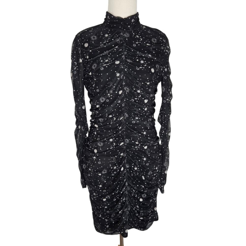 Celestial Whimsigoth Women Dress Bodycon Stars Moon Witchy Goth Ruched Medium